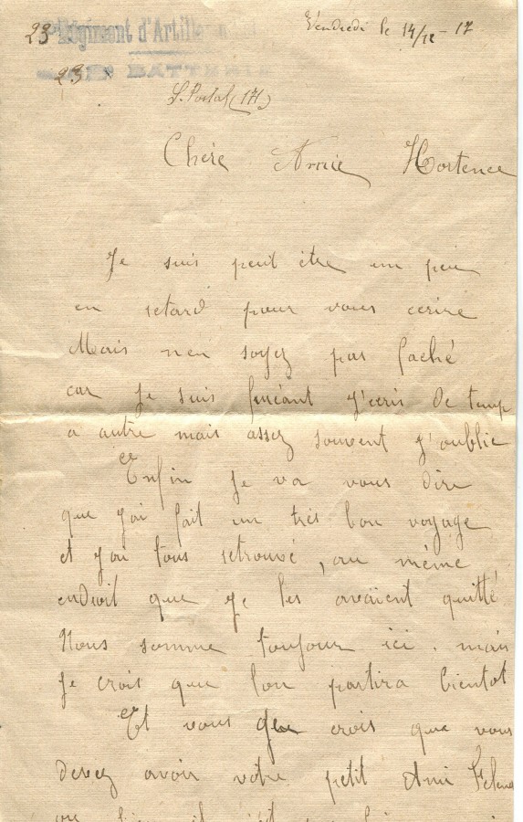 492 - 14 Décembre 1917  - Lettre d'André, un ami adressée à Hortense Faurite - Page 1.jpg