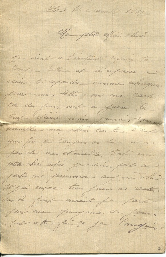 494 - 15 Décembre 1917 - Lettre de Eugène Felenc adressée à sa fiancée Hortense Faurite - Page 1.jpg